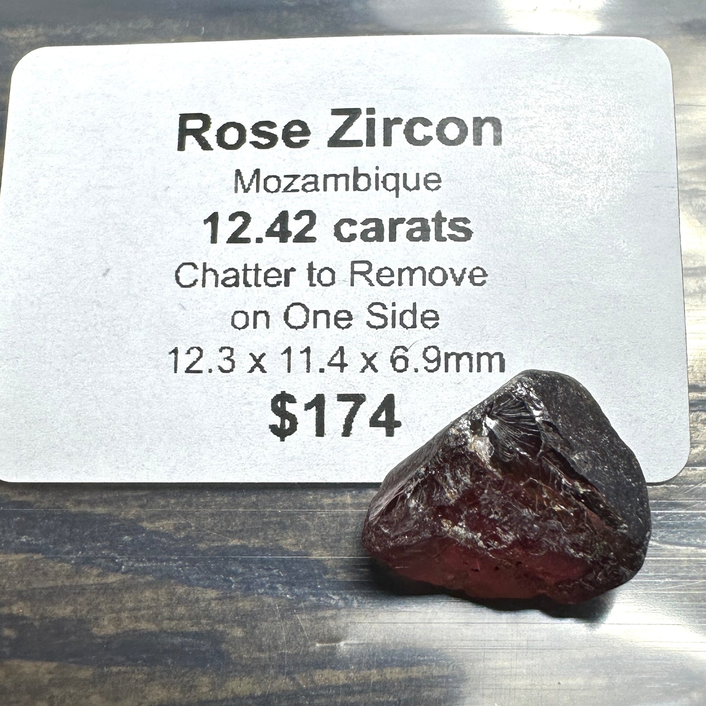 12.42ct ROSE ZIRCON Facet Rough