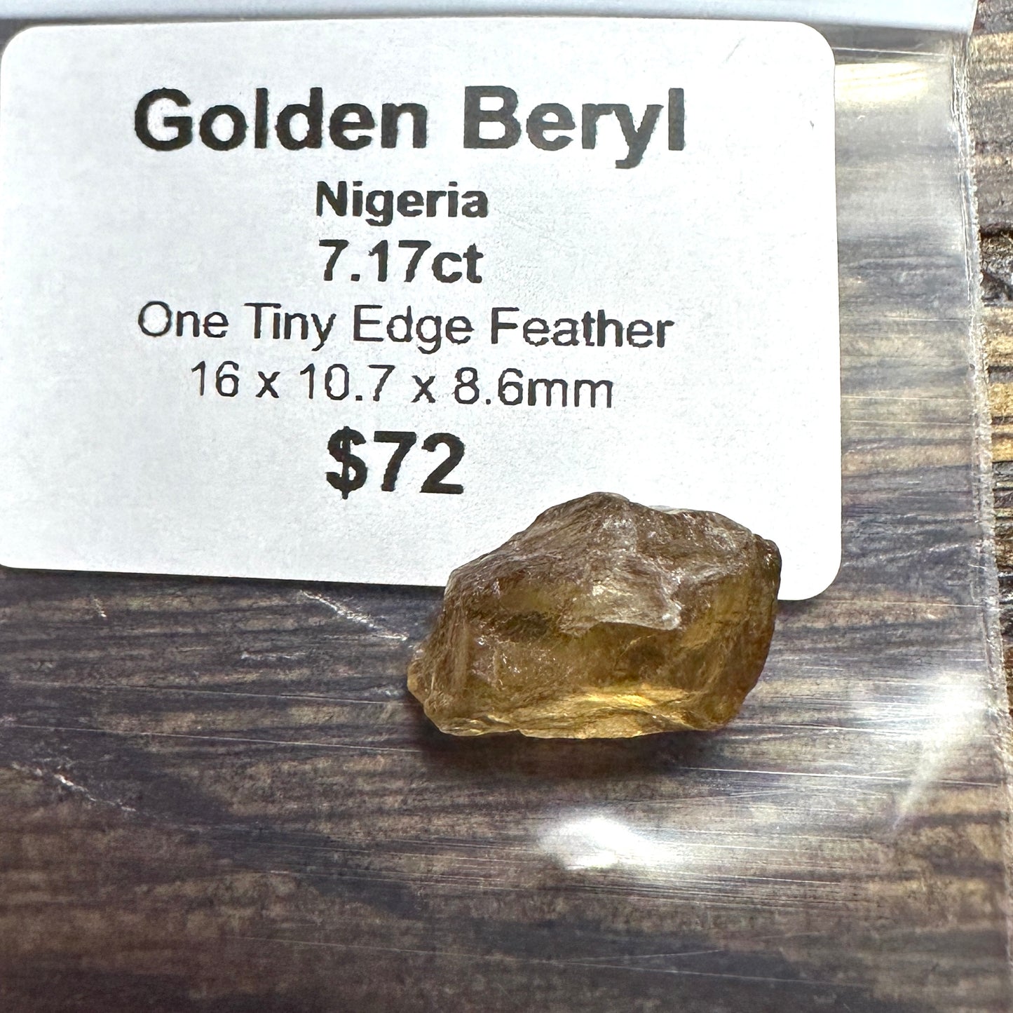 7.17ct GOLDEN BERYL Facet Rough