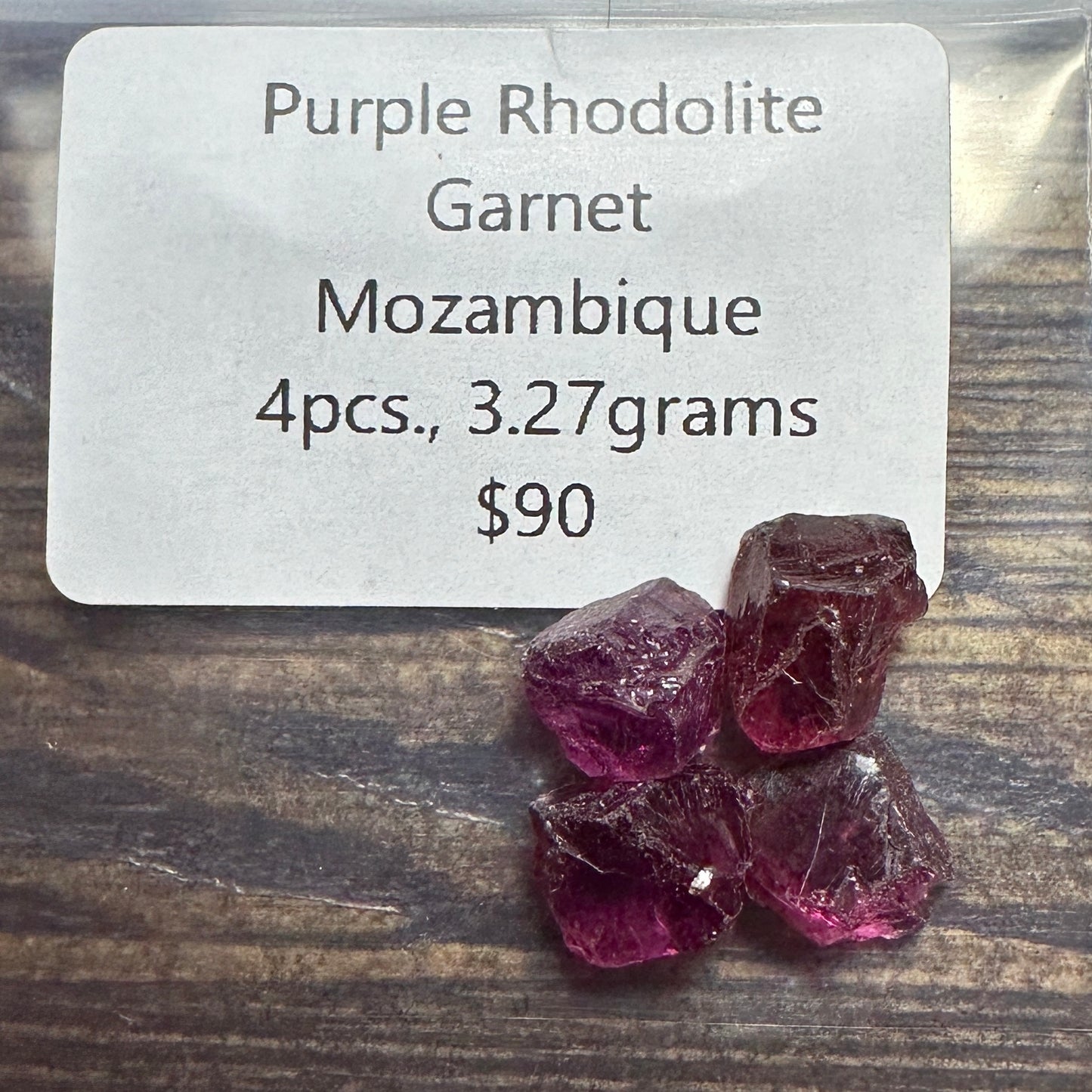 PURPLE RHODOLITE GARNET 4pcs., 3.27g Facet Rough Parcel