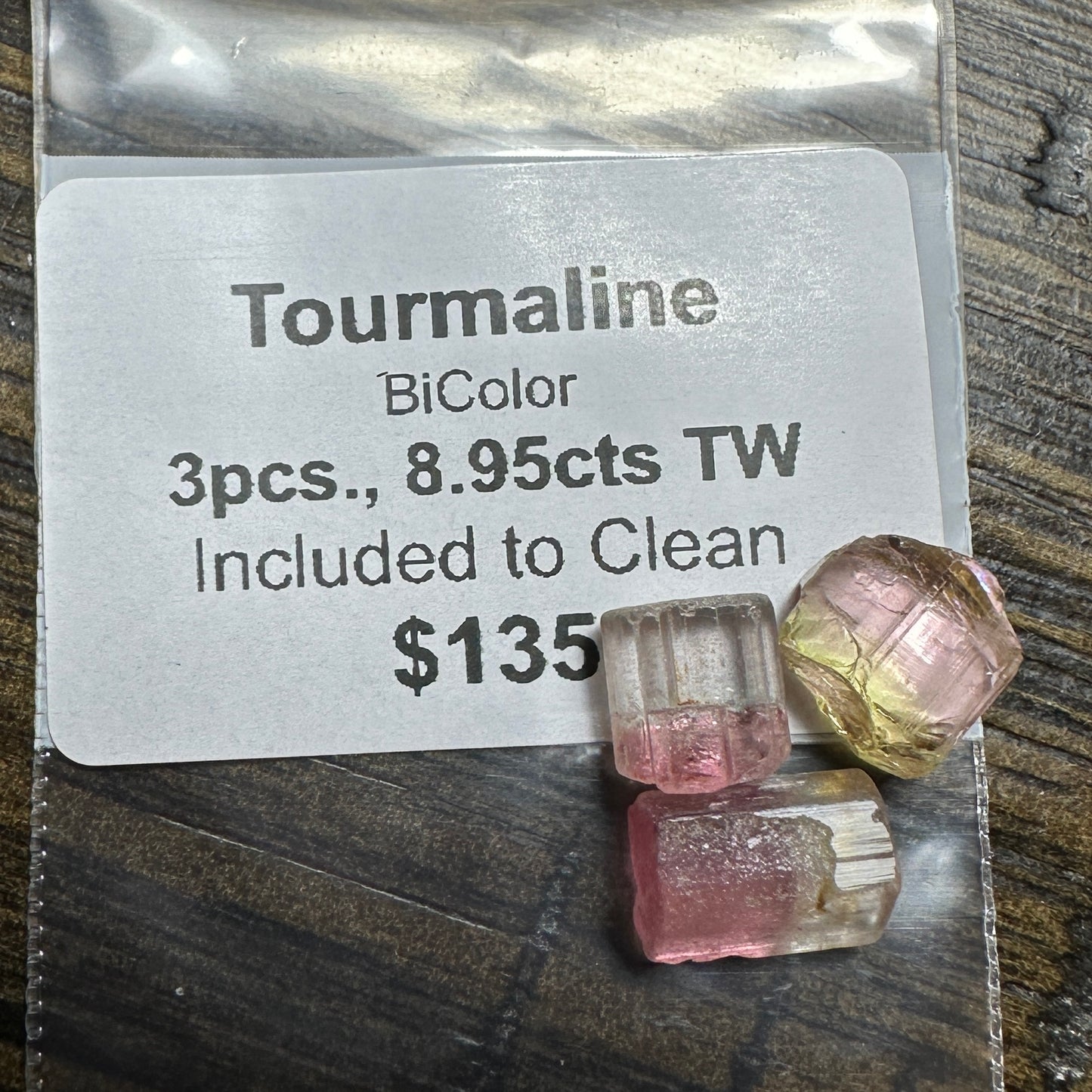 3pcs., 8.95ct TW of BiColor TOURMALINE Facet Rough