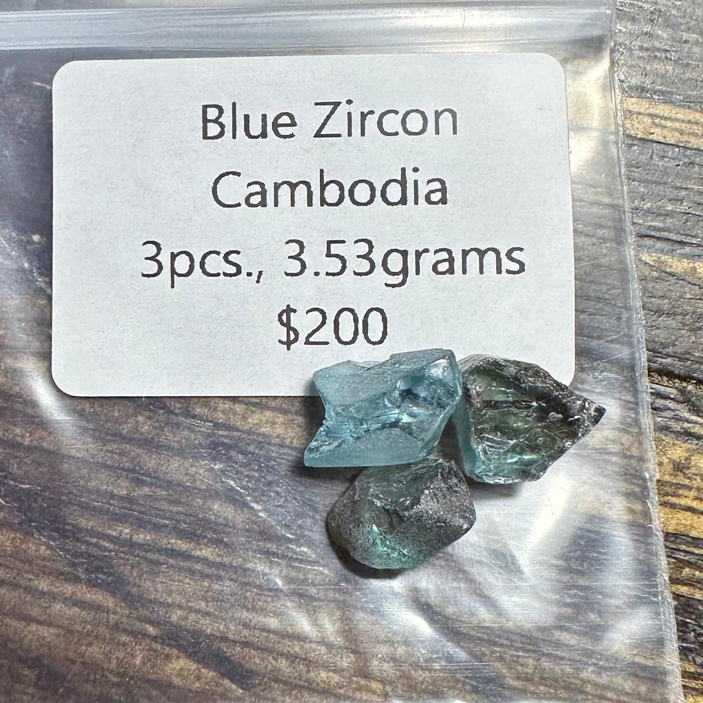 BLUE ZIRCON 3pcs., 3.53g Facet Rough Parcel