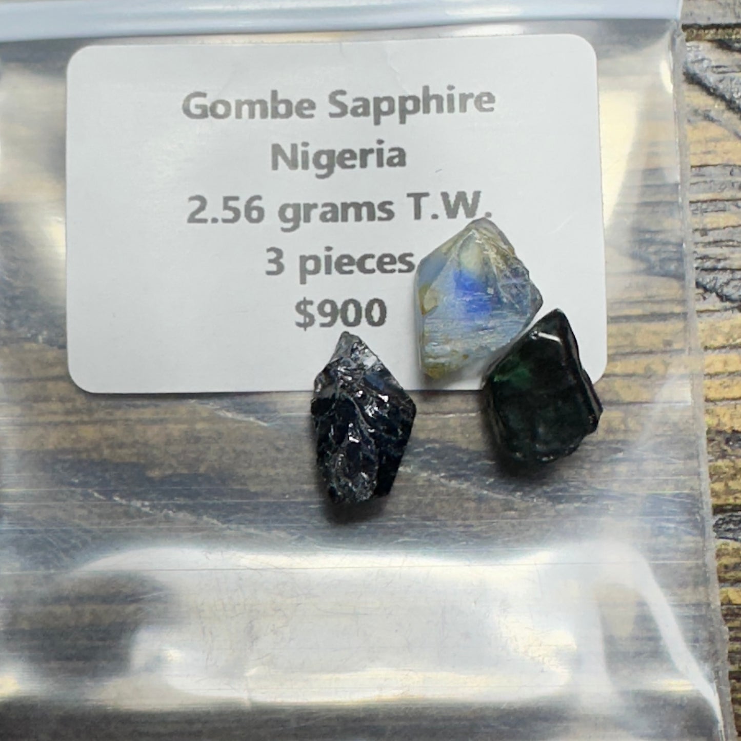 GOMBE SAPPHIRE 3pcs., 2.56g Facet Rough Parcel