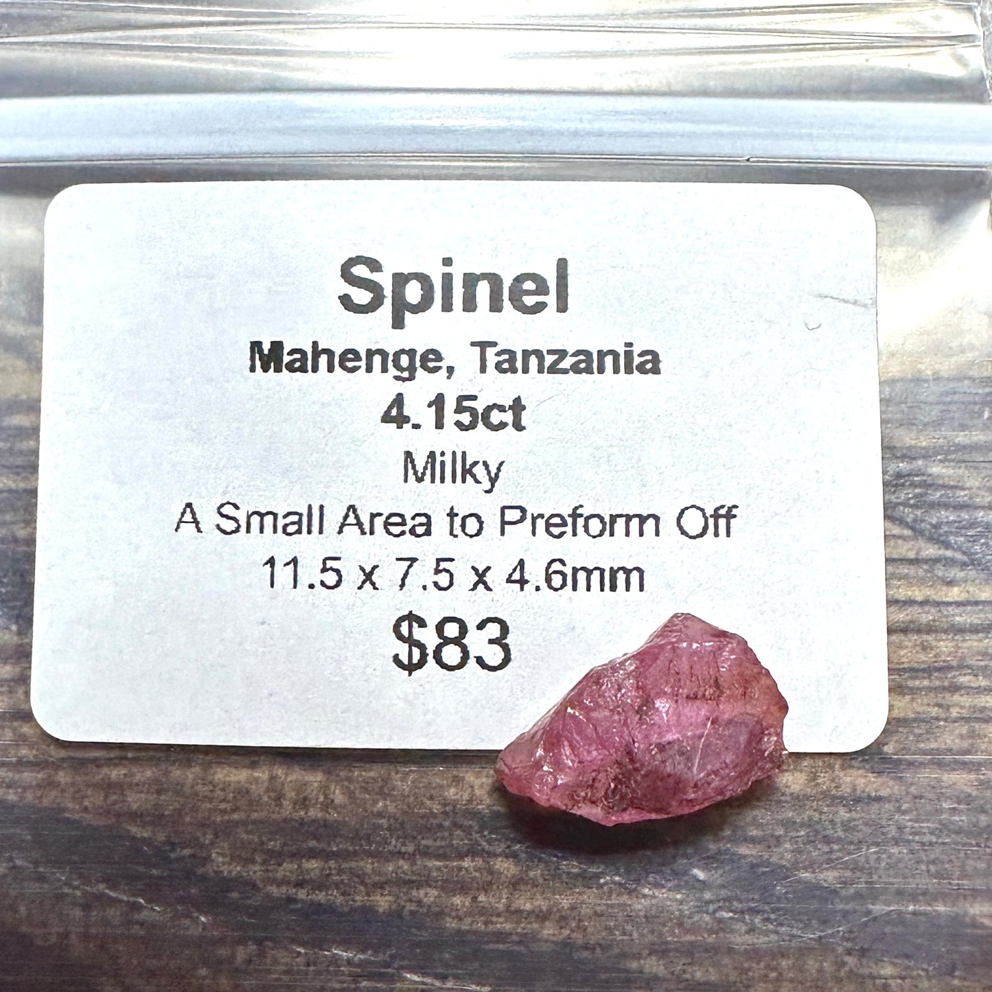 4.15ct Milky Mahenge SPINEL Facet Rough