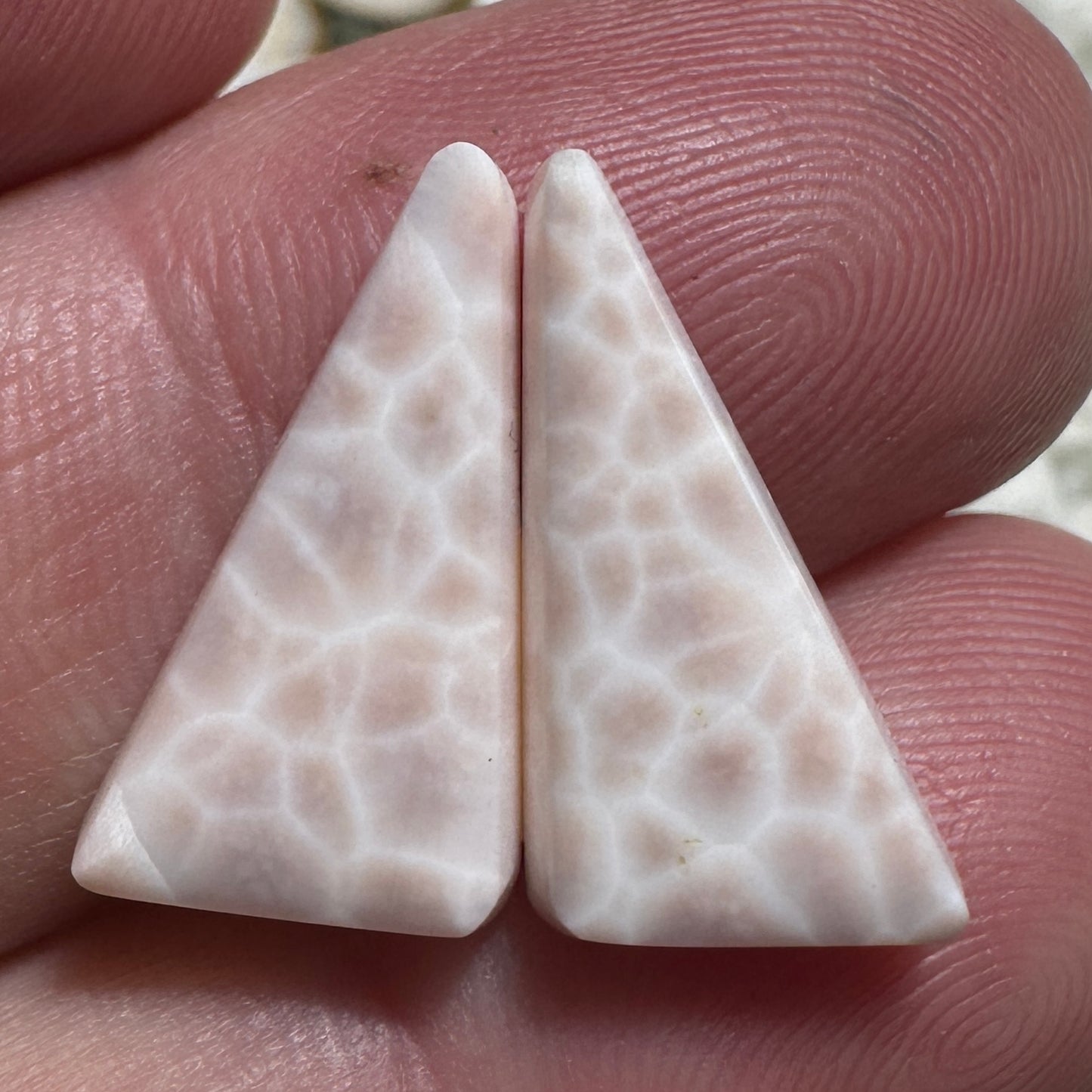 PINK NATROLITE cabochon pair