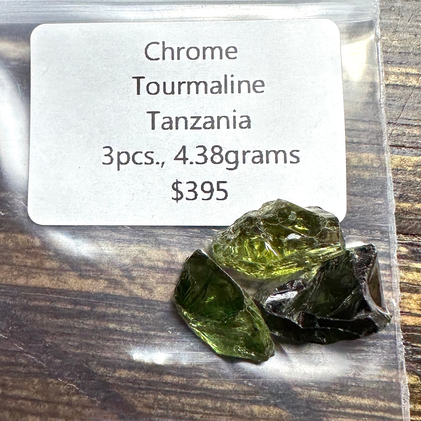 CHROME TOURMALINE 3pcs., 4.38g Facet Rough Parcel