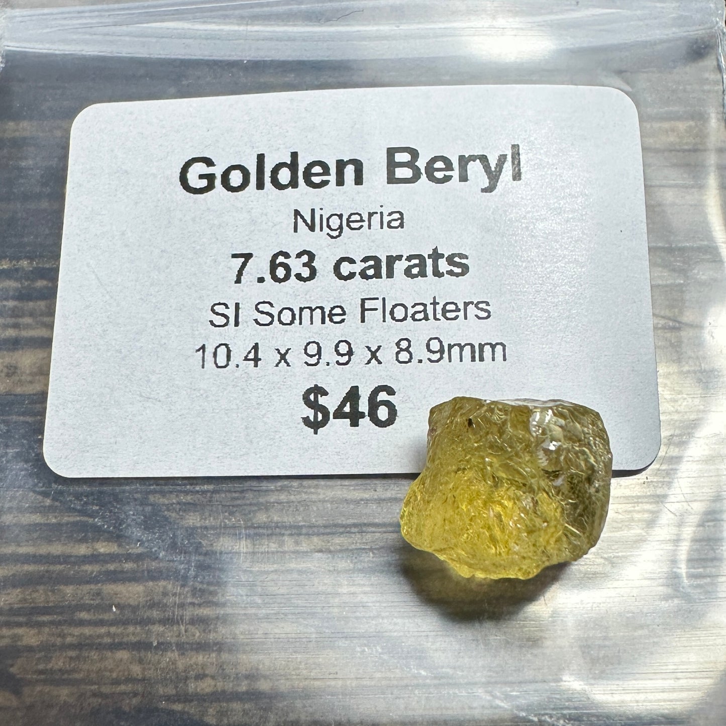 7.63ct GOLDEN BERYL Facet Rough