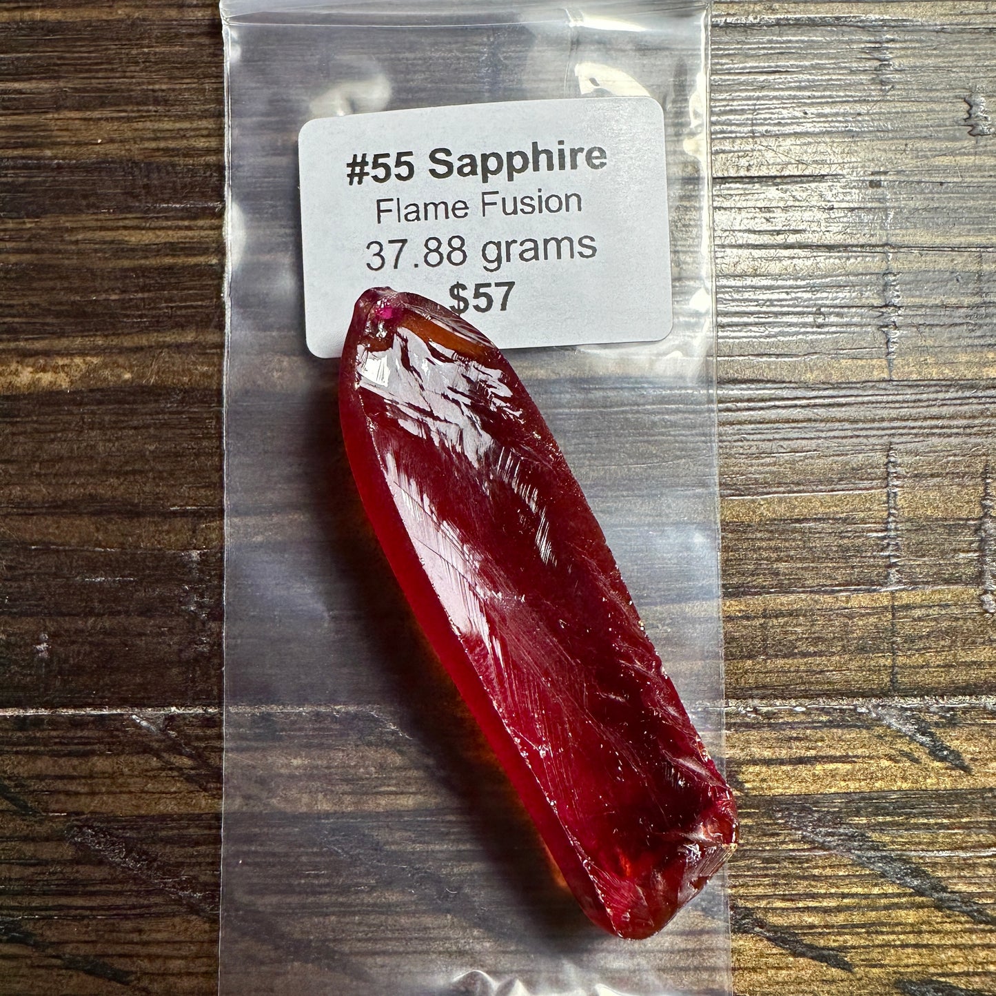 #55 FLAME FUSION LAB SAPPHIRE Facet Rough 37.88g