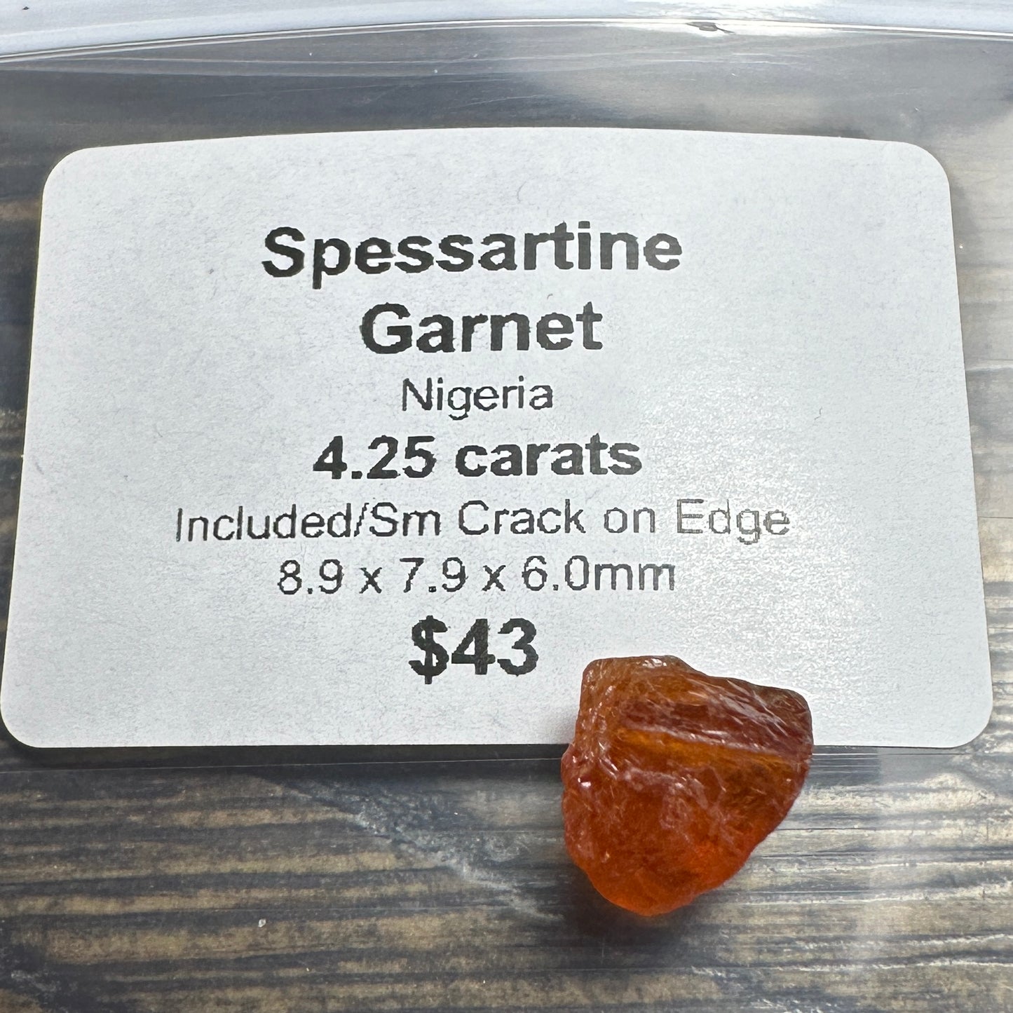 4.25ct SPESSARTINE GARNET Facet Rough