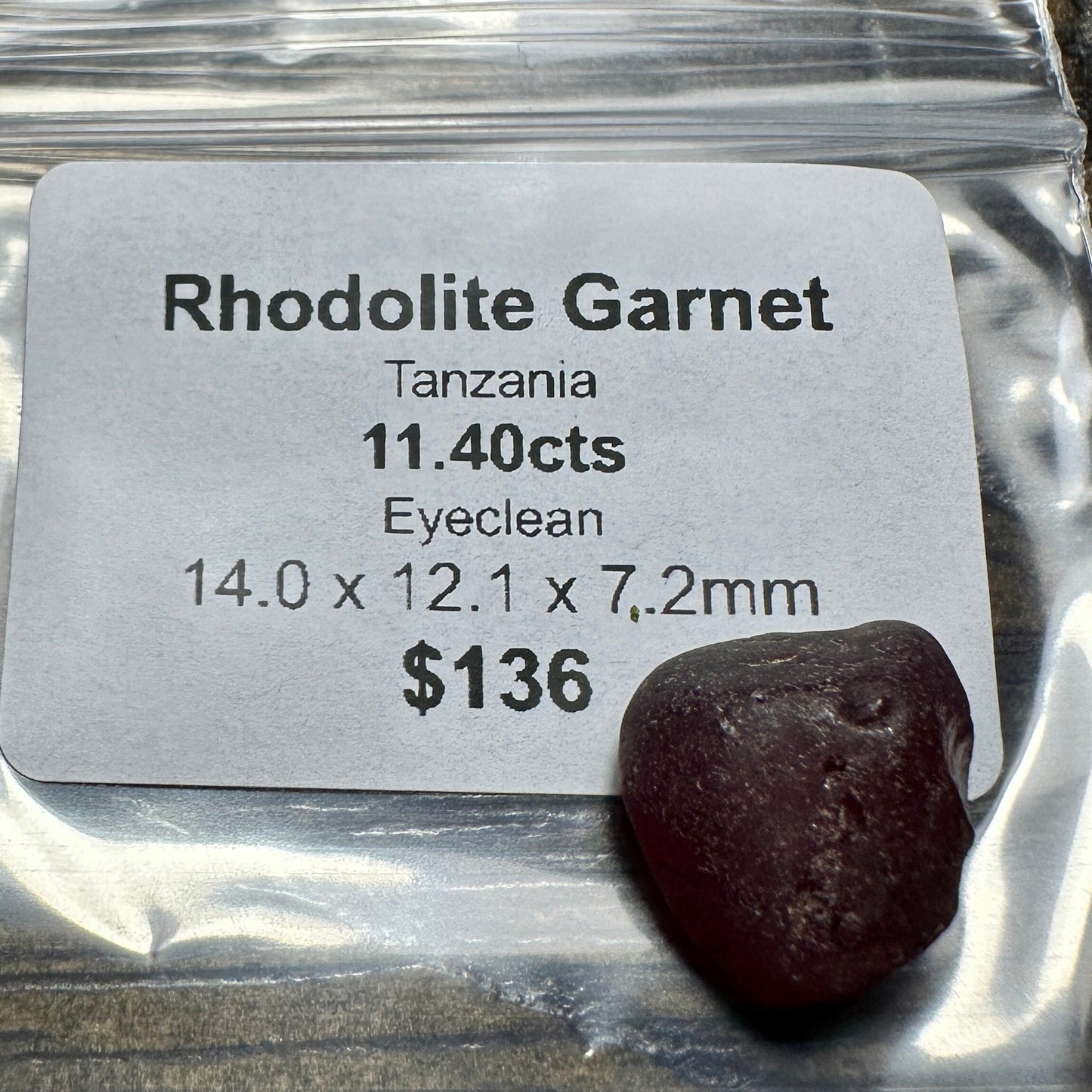 11.40ct RHODOLITE GARNET Facet Rough