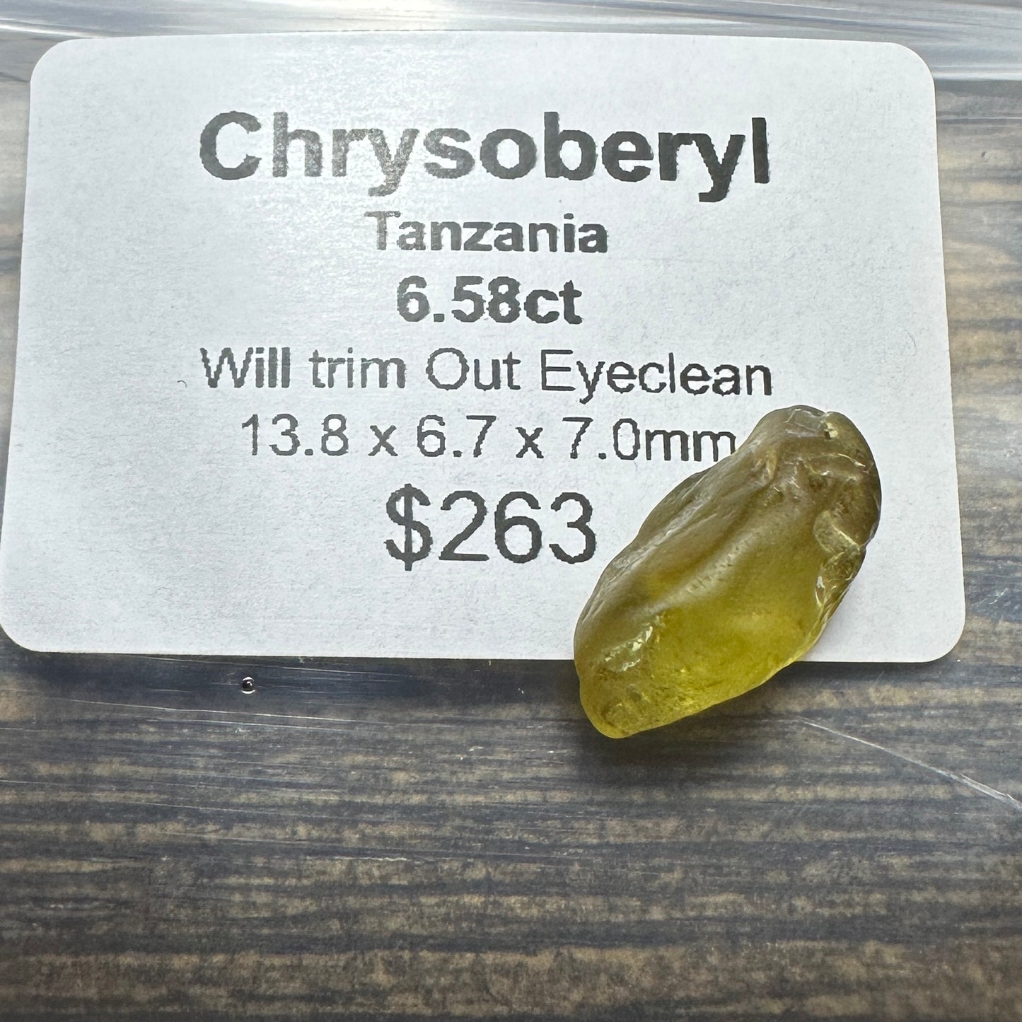 6.58ct CHRYSOBERYL Facet Rough