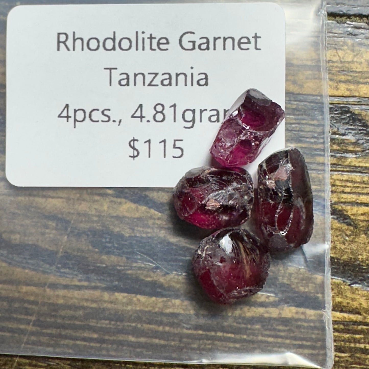 RHODOLITE GARNET 4pcs., 4.81g Facet Rough Parcel