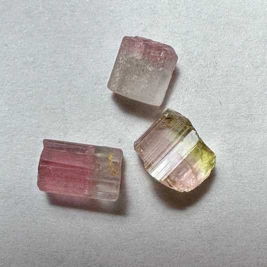 3pcs., 8.95ct TW of BiColor TOURMALINE Facet Rough