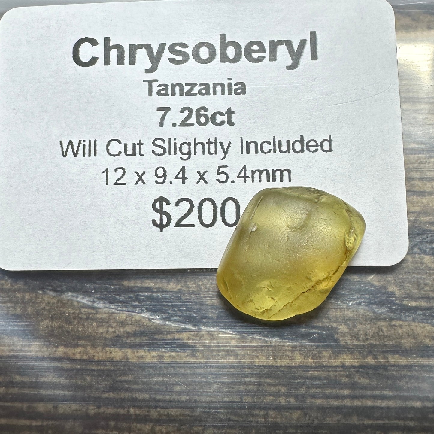 7.26ct CHRYSOBERYL Facet Rough