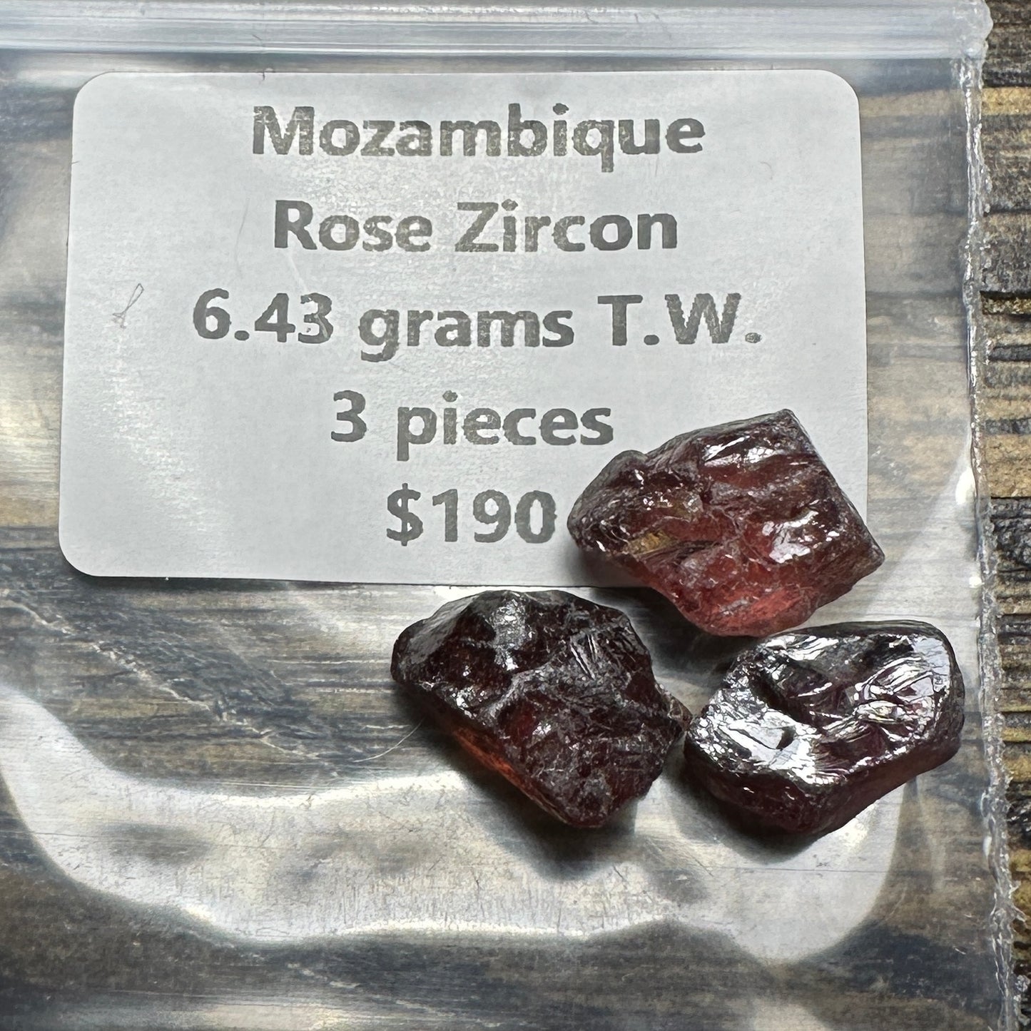 ROSE ZIRCON 3pcs., 6.43g Facet Rough Parcel